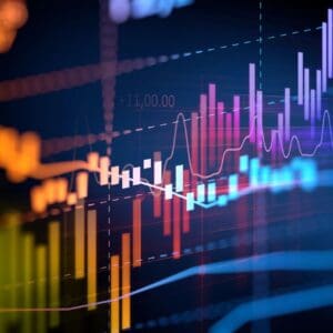 A close up of a stock market graph