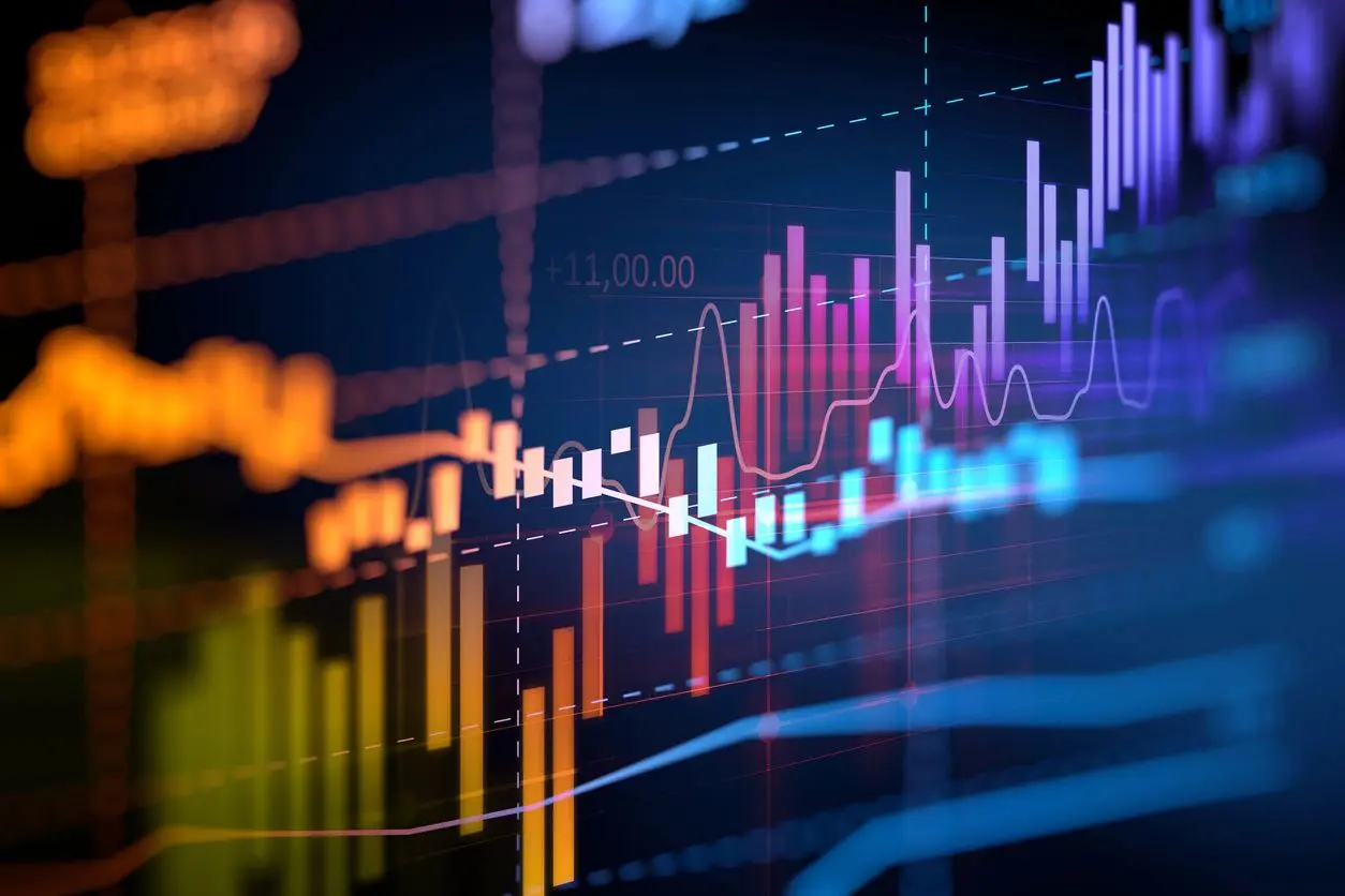 A close up of a stock market graph